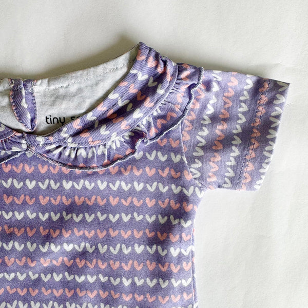 Girls Cotton Half-Sleeve Top- Purple Hearts