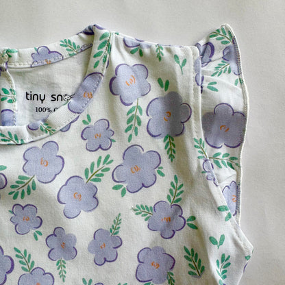 Girls Cotton Frock- Purple Flowers