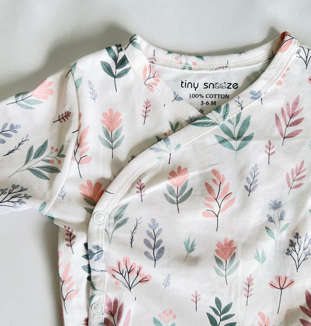Cotton Kimono Bodysuit- Pastel Flowers