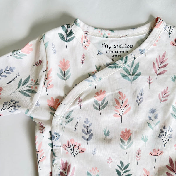 Cotton Kimono Bodysuit- Pastel Flowers