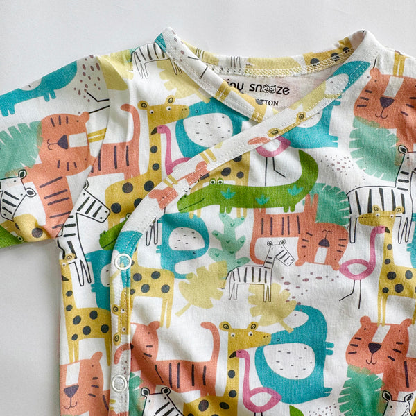 Cotton Kimono Bodysuit- Colorful Animals