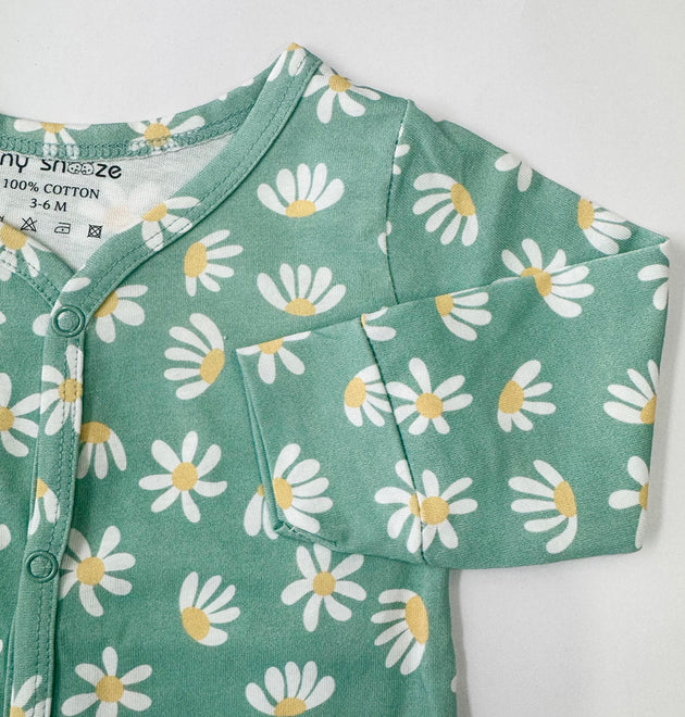 Cotton Sleepsuit- Green Flowers
