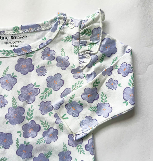 Girls Cotton Full-Sleeve Top- Purple Flowers