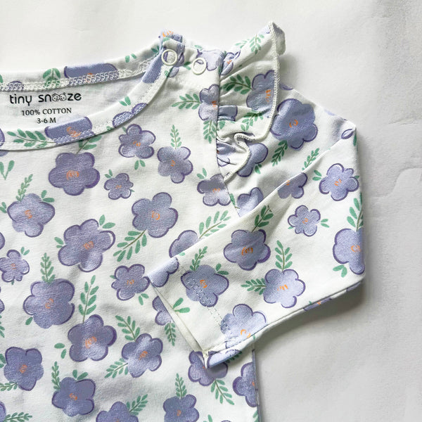 Girls Cotton Full-Sleeve Top- Purple Flowers