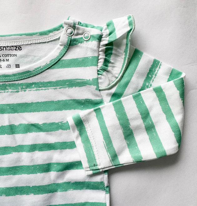 Girls Cotton Full-Sleeve Top- Green Stripes