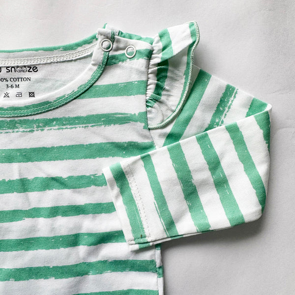 Girls Cotton Full-Sleeve Top- Green Stripes