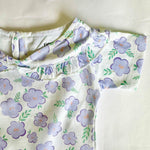 Girls Cotton Half-Sleeve Top- Purple Flowers