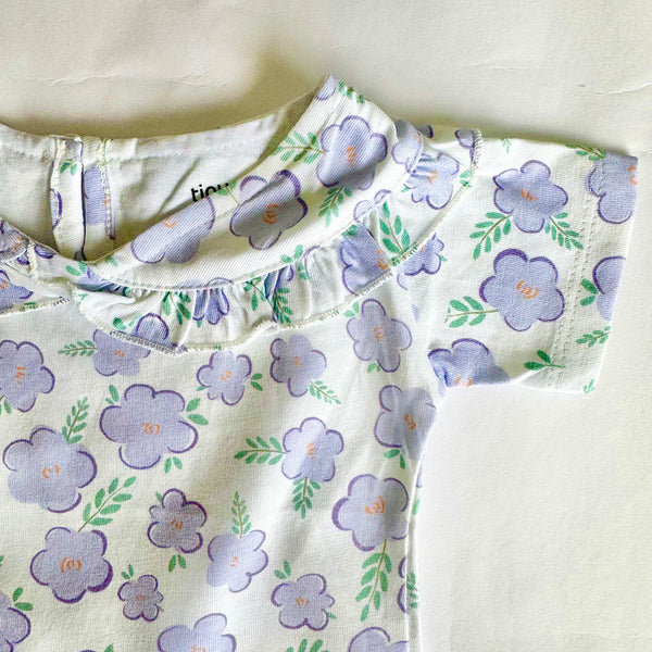 Girls Cotton Half-Sleeve Top- Purple Flowers