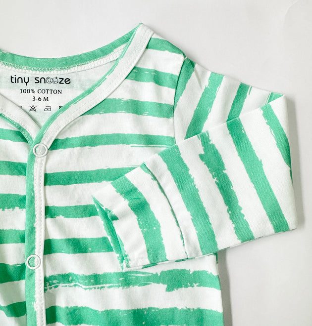Cotton Sleepsuit- Green Stripes