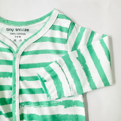 Cotton Sleepsuit- Green Stripes