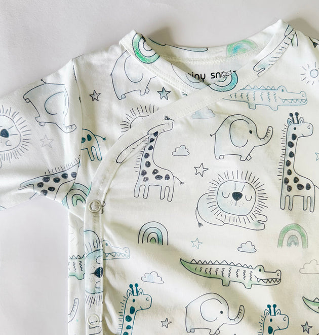 Cotton Kimono Bodysuit- Grey Animals