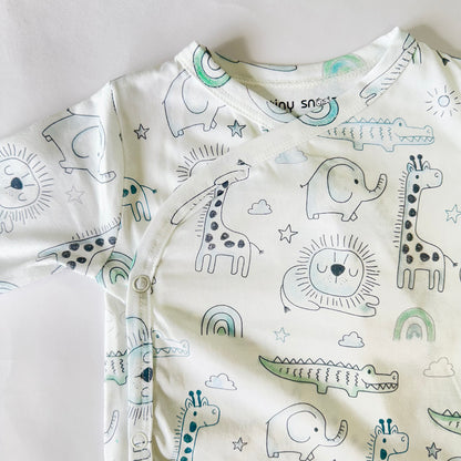 Cotton Kimono Bodysuit- Grey Animals