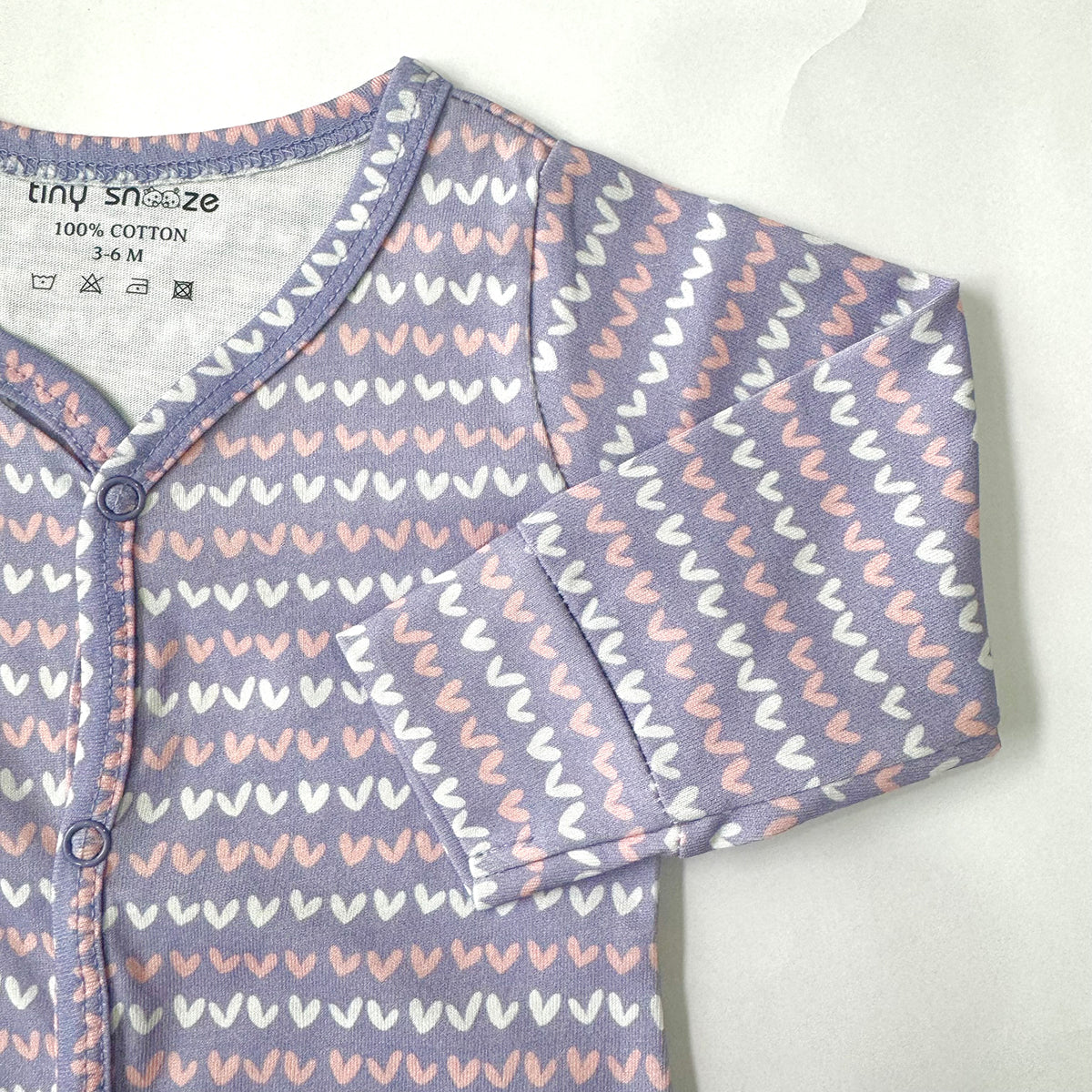 Cotton Sleepsuit- Purple Hearts