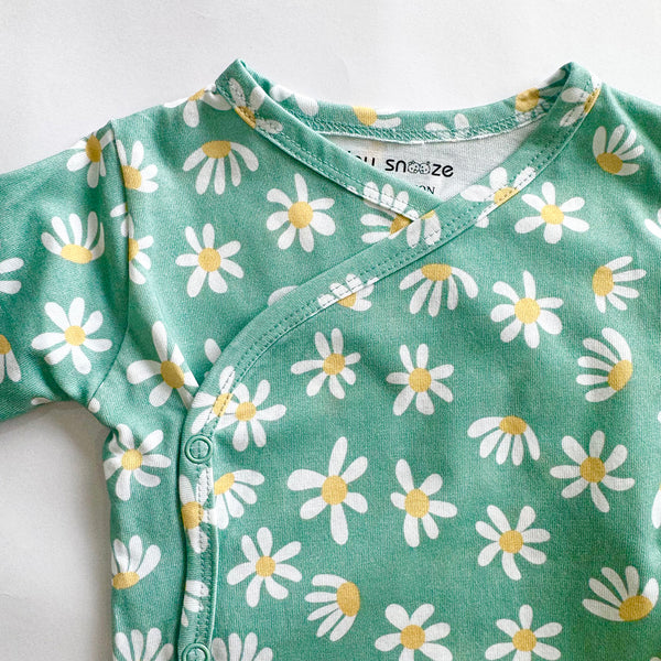 Cotton Kimono Bodysuit- Green Flowers