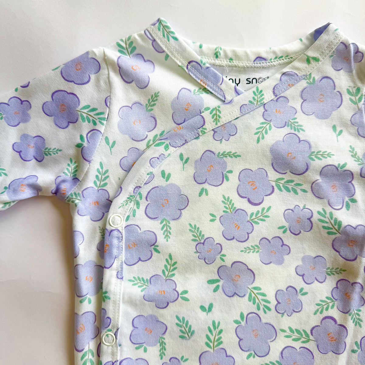 Cotton Kimono Bodysuit- Purple Flowers