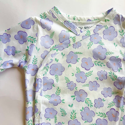 Cotton Kimono Bodysuit- Purple Flowers