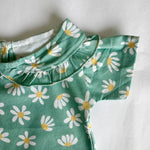 Girls Cotton Half-Sleeve Top- Green Flowers