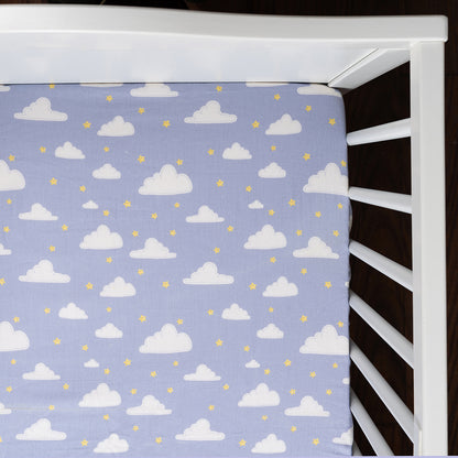 Organic Fitted Cot Sheet- Purple Clouds