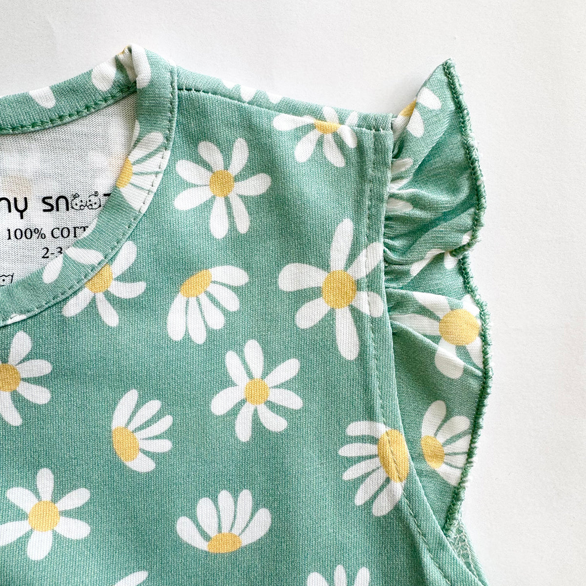 Girls Cotton Frock- Green Flowers