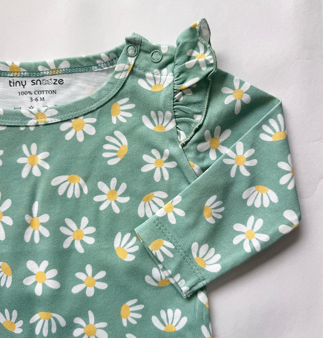 Girls Cotton Full-Sleeve Top- Green Flowers