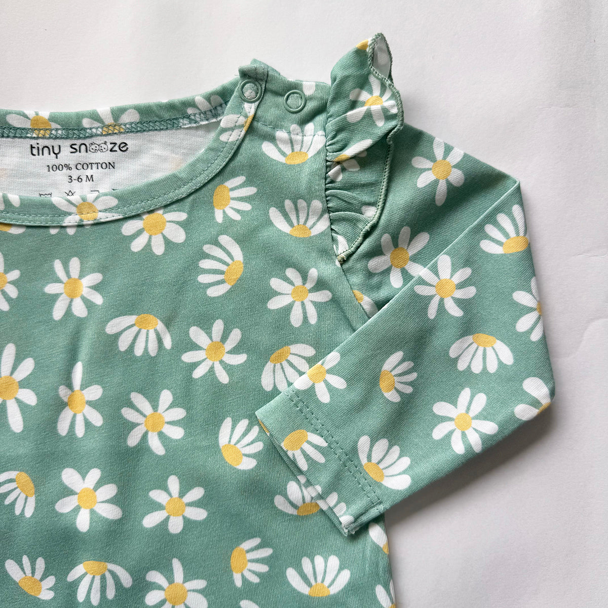 Girls Cotton Full-Sleeve Top- Green Flowers