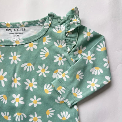 Girls Cotton Full-Sleeve Top- Green Flowers