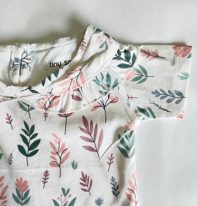 Girls Cotton Half-Sleeve Top- Pastel Leaves