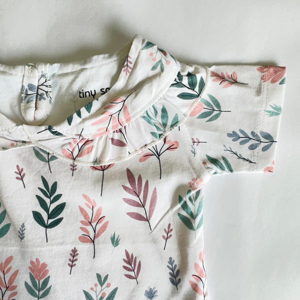 Girls Cotton Half-Sleeve Top- Pastel Leaves