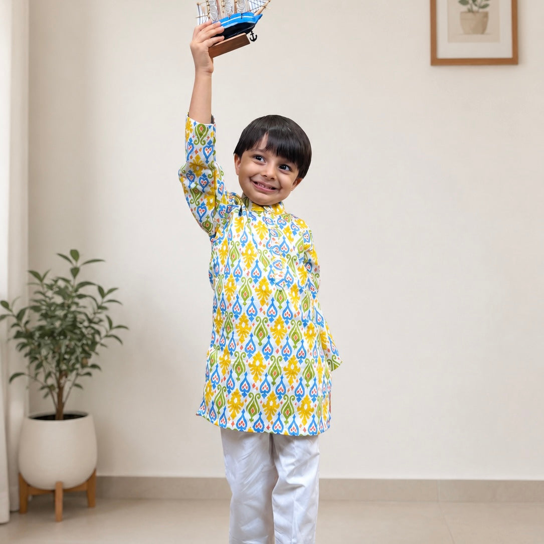 Boys Kurta Set- Colorful Ikkat