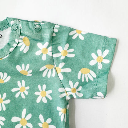 Cotton Bodysuit- Green Flowers