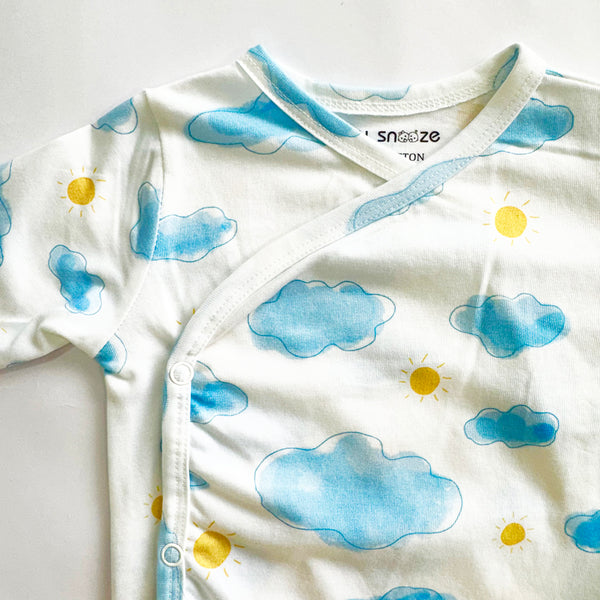 Cotton Kimono Bodysuit- Sun & Clouds