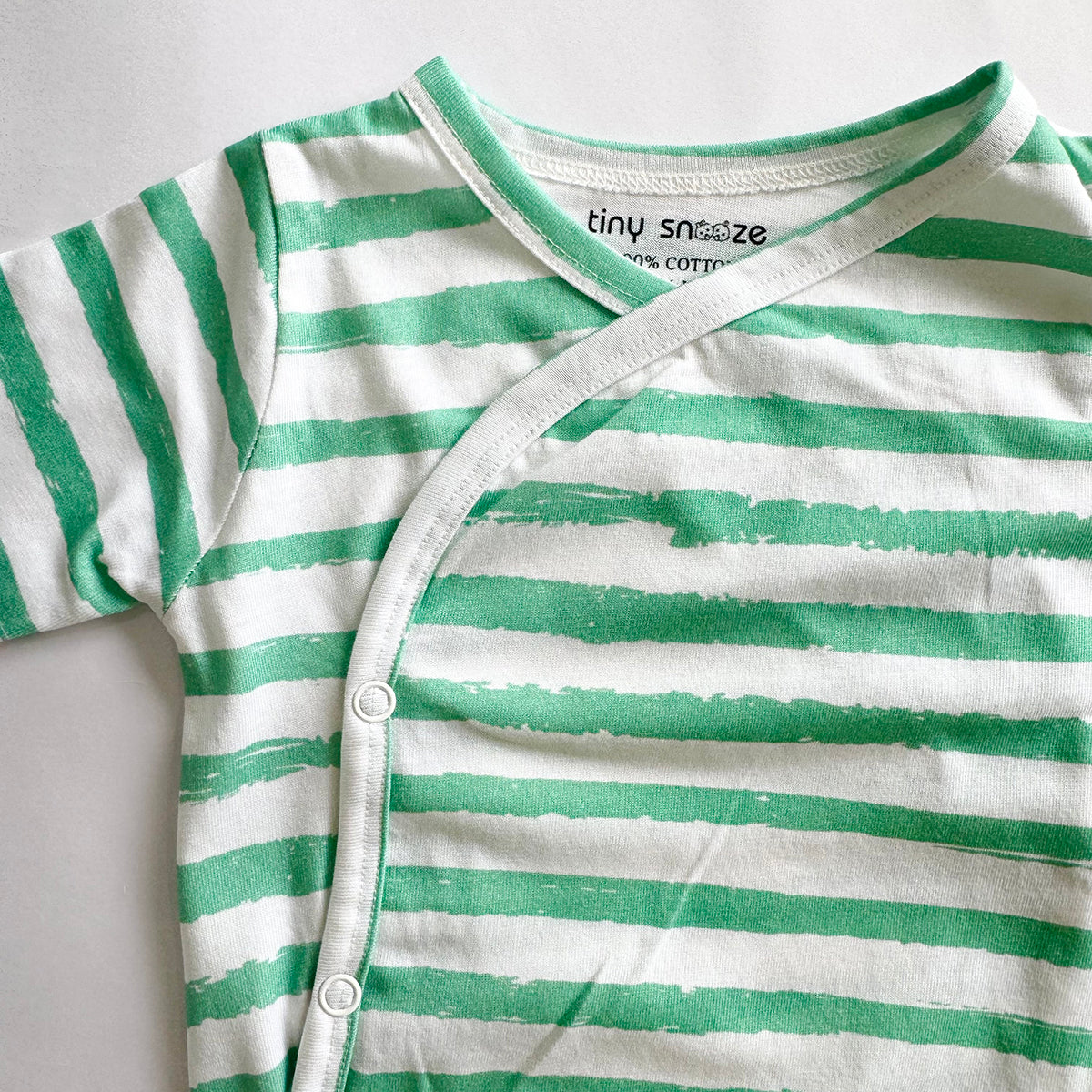 Cotton Kimono Bodysuit- Green Stripes