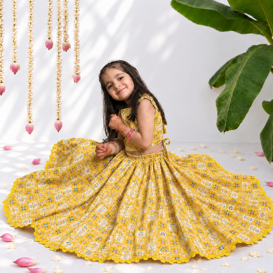 Girls Lehenga Set- Marigold