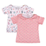 Girls Cotton Half-Sleeve Top- Pastel Leaves & Dandelions- Pack of 2