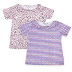 Girls Cotton Half-Sleeve Top- Blossom & Purple Hearts- Pack of 2