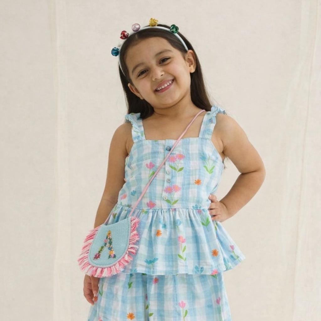 Girls Co-Ord Set- Blue Ghingham