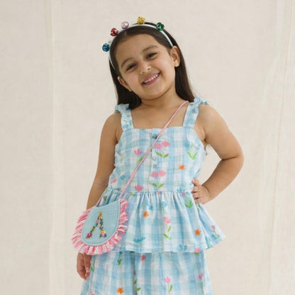 Girls Co-Ord Set- Blue Ghingham