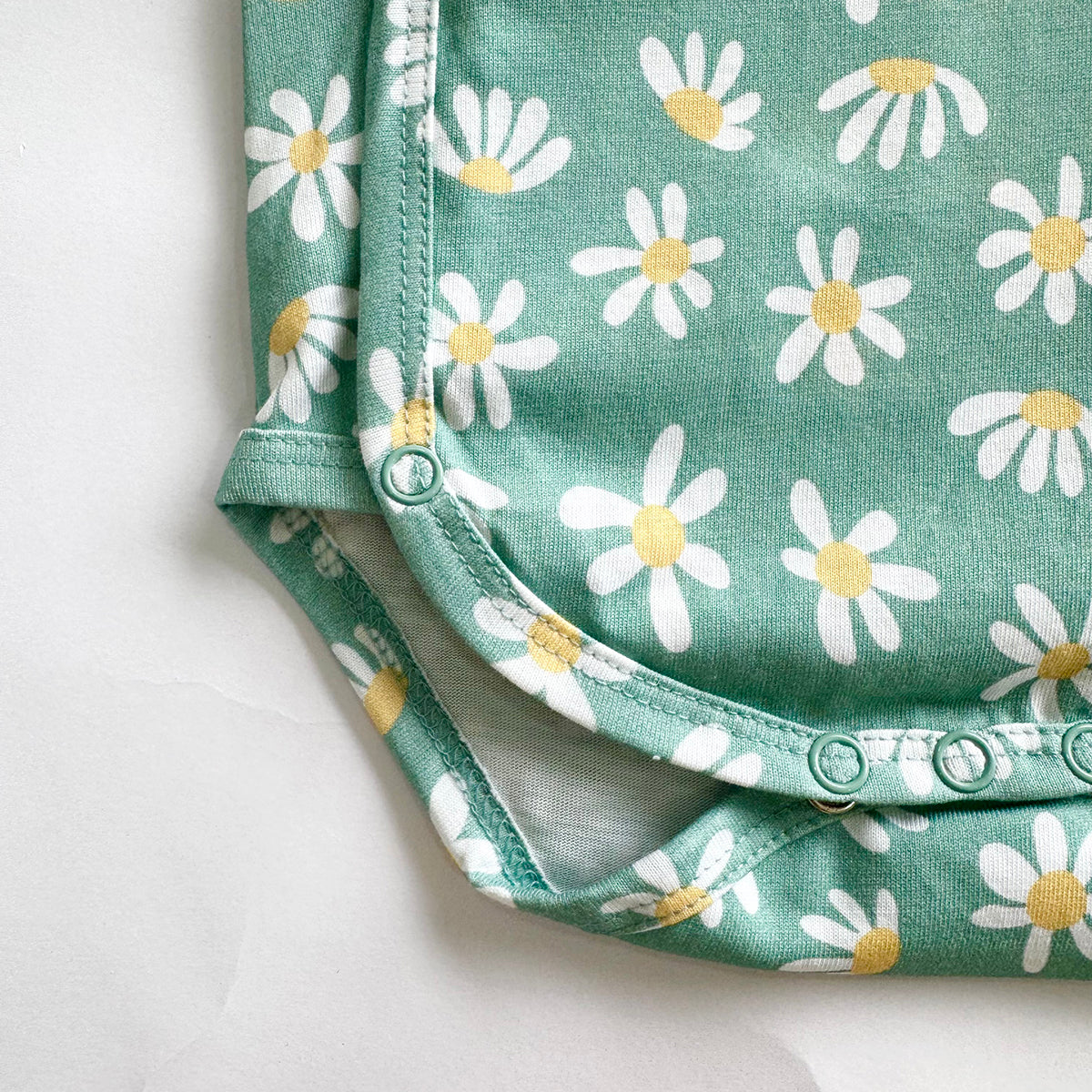 Cotton Kimono Bodysuit- Green Flowers