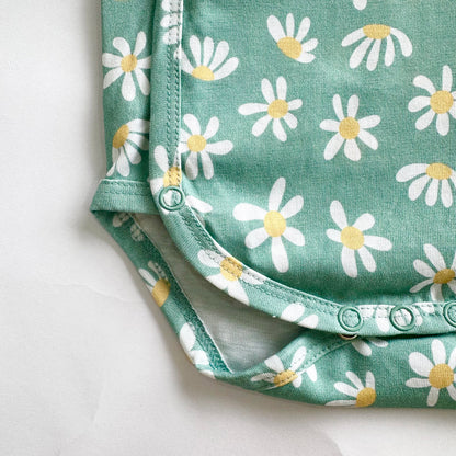 Cotton Kimono Bodysuit- Green Flowers