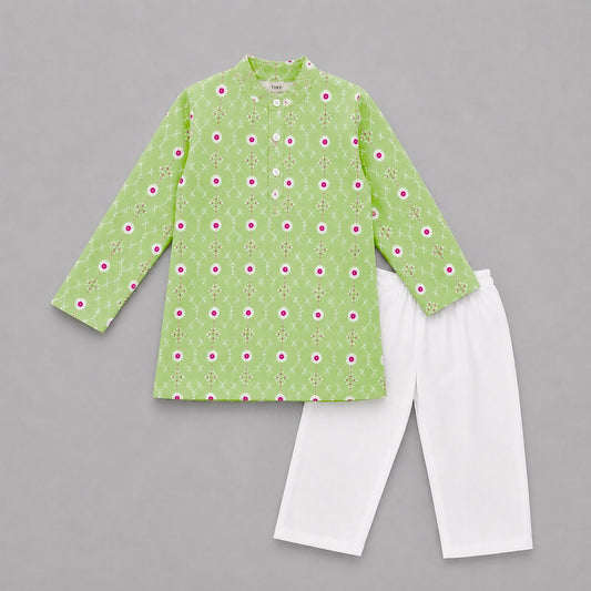 Boys Kurta Set- Green Bandhani