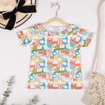 Girls Cotton Half-Sleeve Top- Colorful Animals