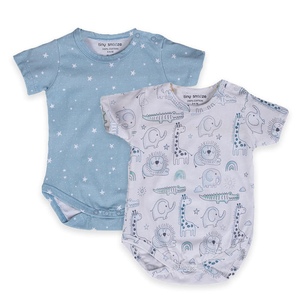 Cotton Bodysuits- Grey Animals & Grey Sky- Pack of 2
