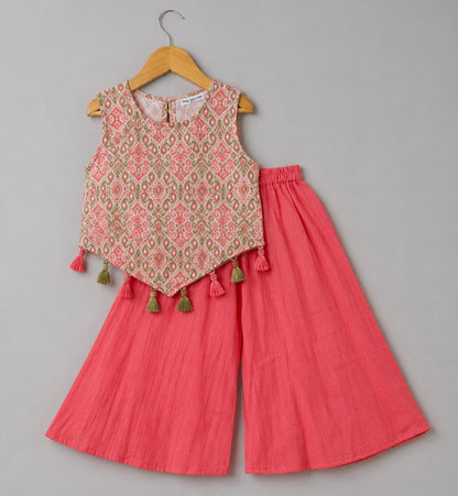 Girls Palazzo Set- Pink Ikkat
