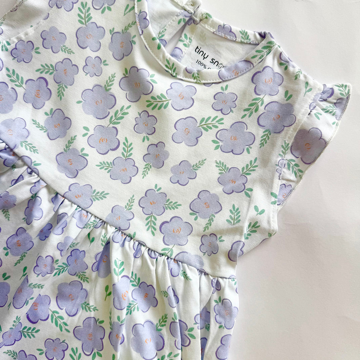Girls Cotton Frock- Purple Flowers