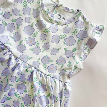 Girls Cotton Frock- Purple Flowers