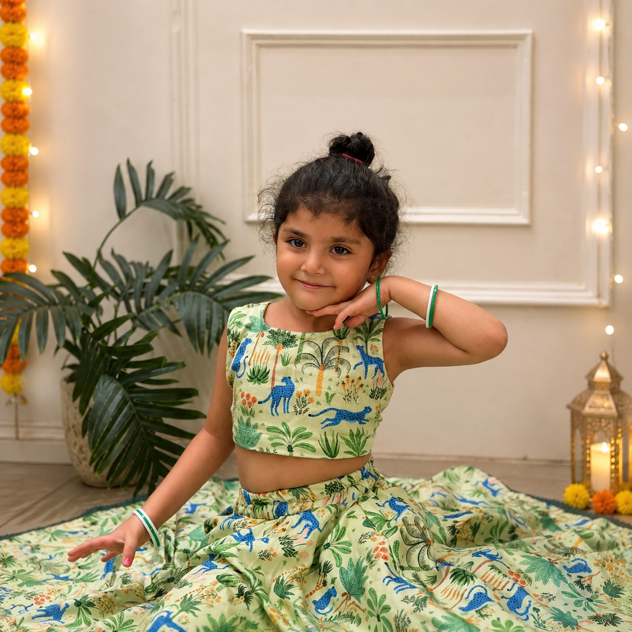 Girls Lehenga Set- Jungle