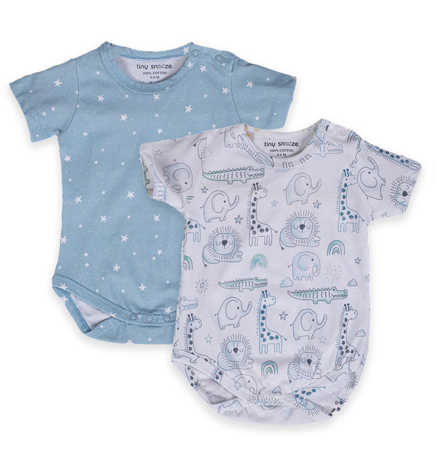 Cotton Bodysuits- Grey Animals & Grey Sky- Pack of 2