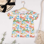 Girls Cotton Half-Sleeve Top- Colorful Animals & Yellow Sky- Pack of 2