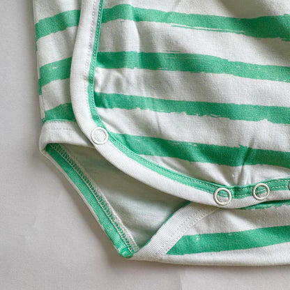 Cotton Kimono Bodysuit- Green Stripes