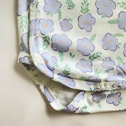 Cotton Kimono Bodysuit- Purple Flowers